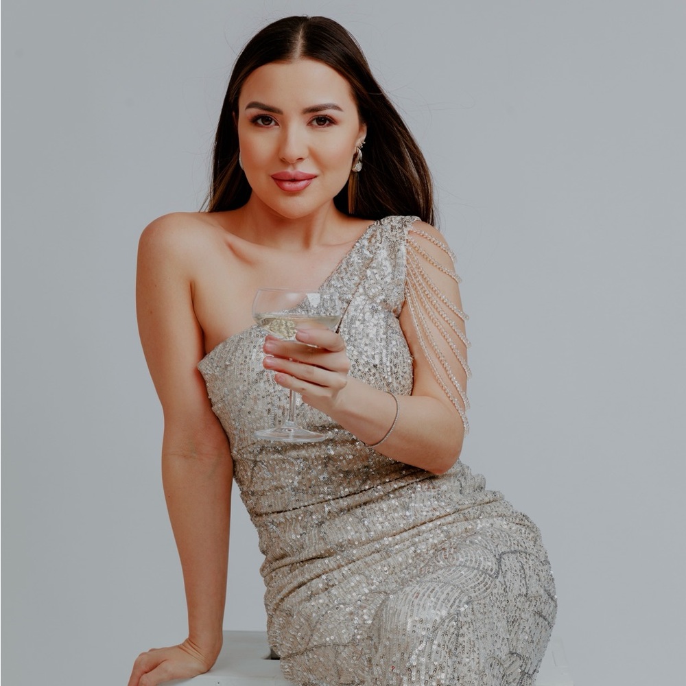 Stunning Silver Sequin Long Dress / worn once for photoshoot